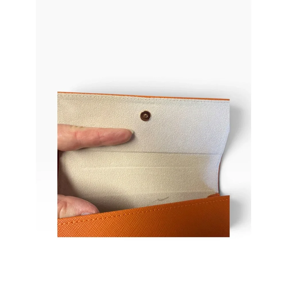 Tory Burch Orange Saffiano Leather Collapsible Glasses Case Gold Logo